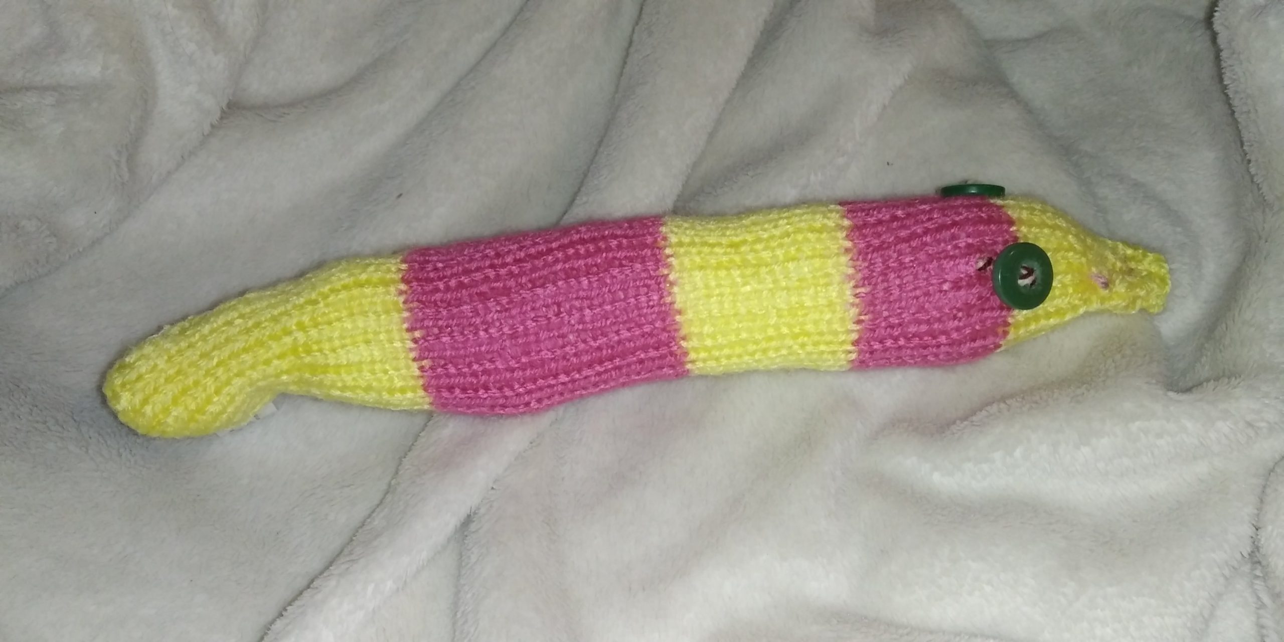 Rhubarb the Pink and Yellow Banded Slim Noodle Short Snake - Image 4