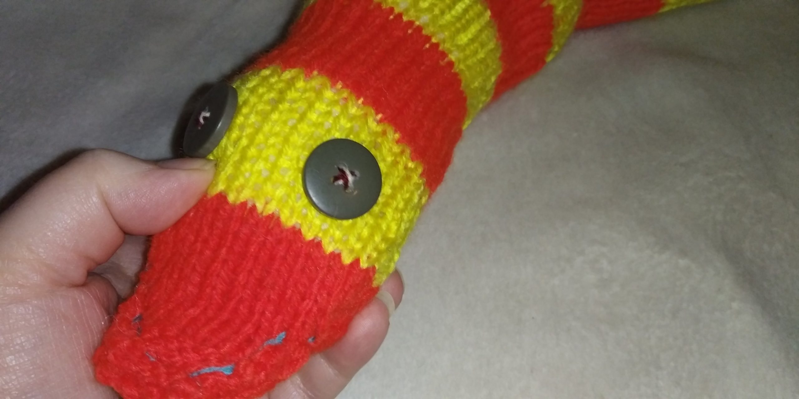 Haliba the Vibrant Red and Banana Yellow Banded Chunky Short Snake. - Image 2