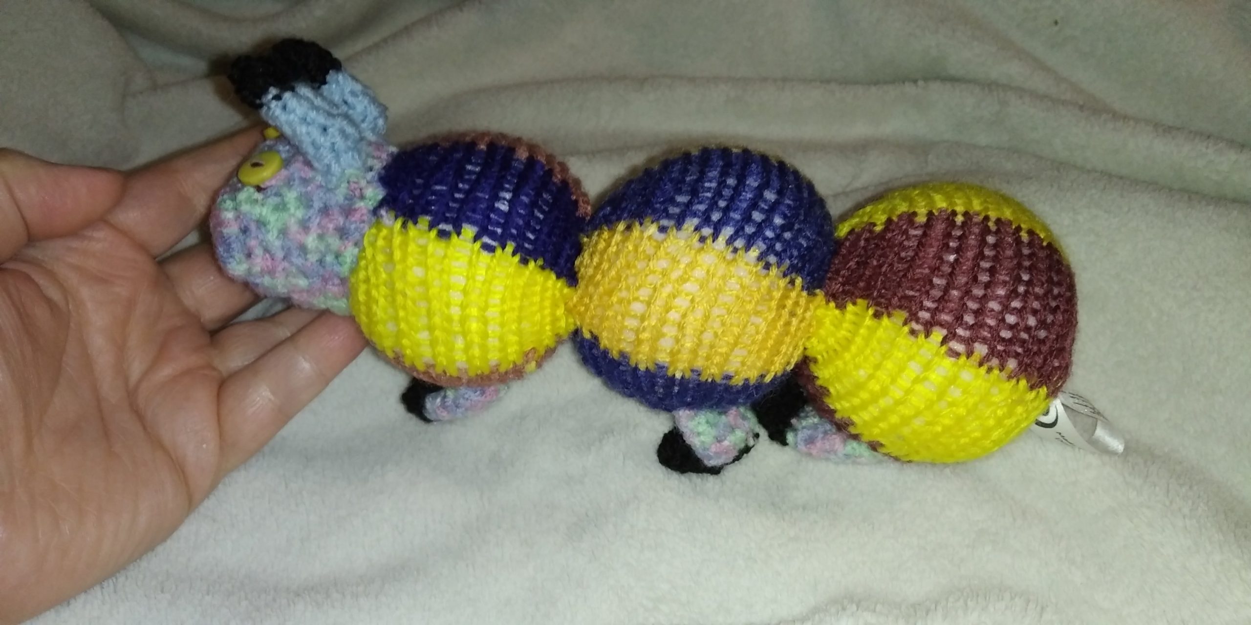 Dale the Rainbow Head Yellow Burgundy Mustard Navy Caterpillar - Image 4