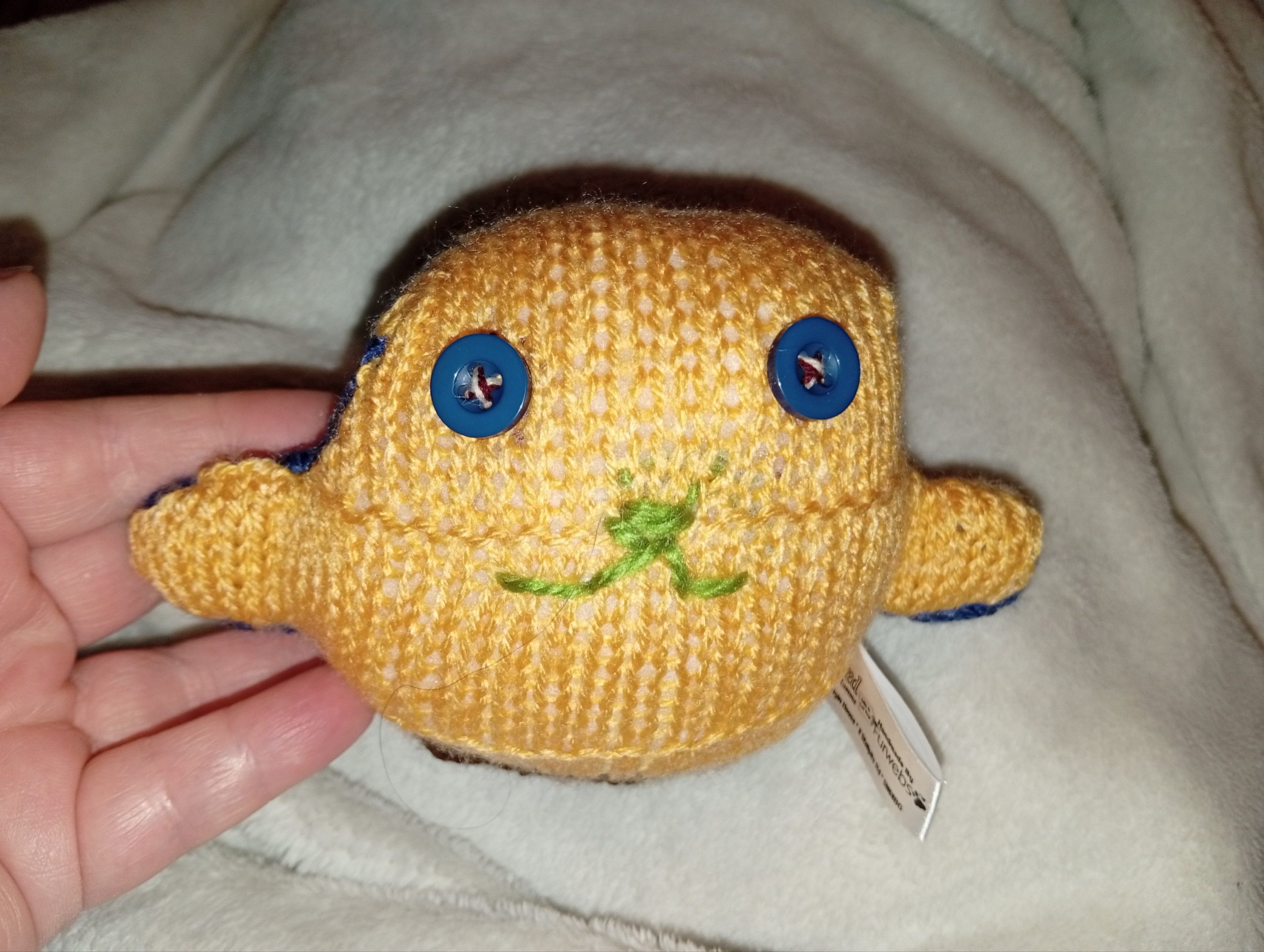 Treacle the Mustard and Navy Blue with Brown Feet Mini Ted