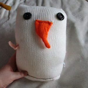 Robert the Plain White Snowbird with Black Square Inner Eyes Giant Owl